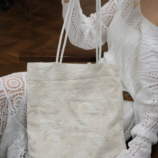 Floral Embroidery Cotton Linen Shoulder Bag - Lumivault