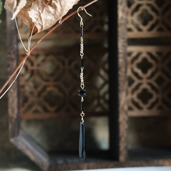Chinoiserie Black Onyx Long Earrings,Lumivault.