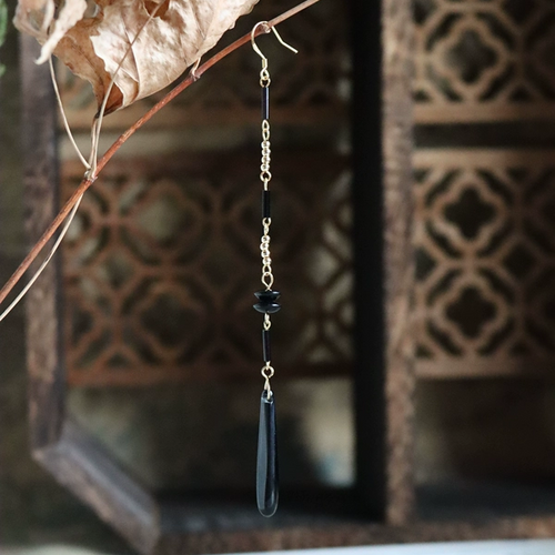 Chinoiserie Black Onyx Long Earrings,Lumivault.