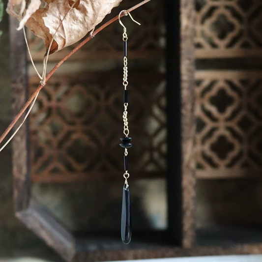 Chinoiserie Black Onyx Long Earrings