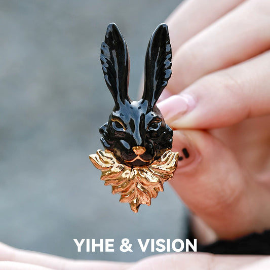 Black Gold Rabbit Ceramic Opening Ring,Lumivault.