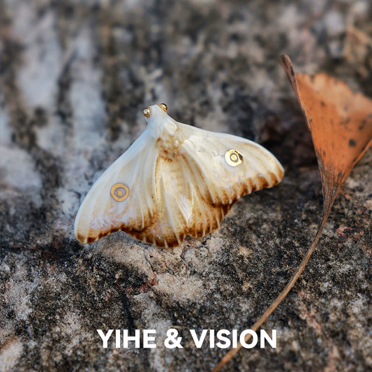 Frost Yellow and Blue Moth Ceramic Ring,Lumivault.