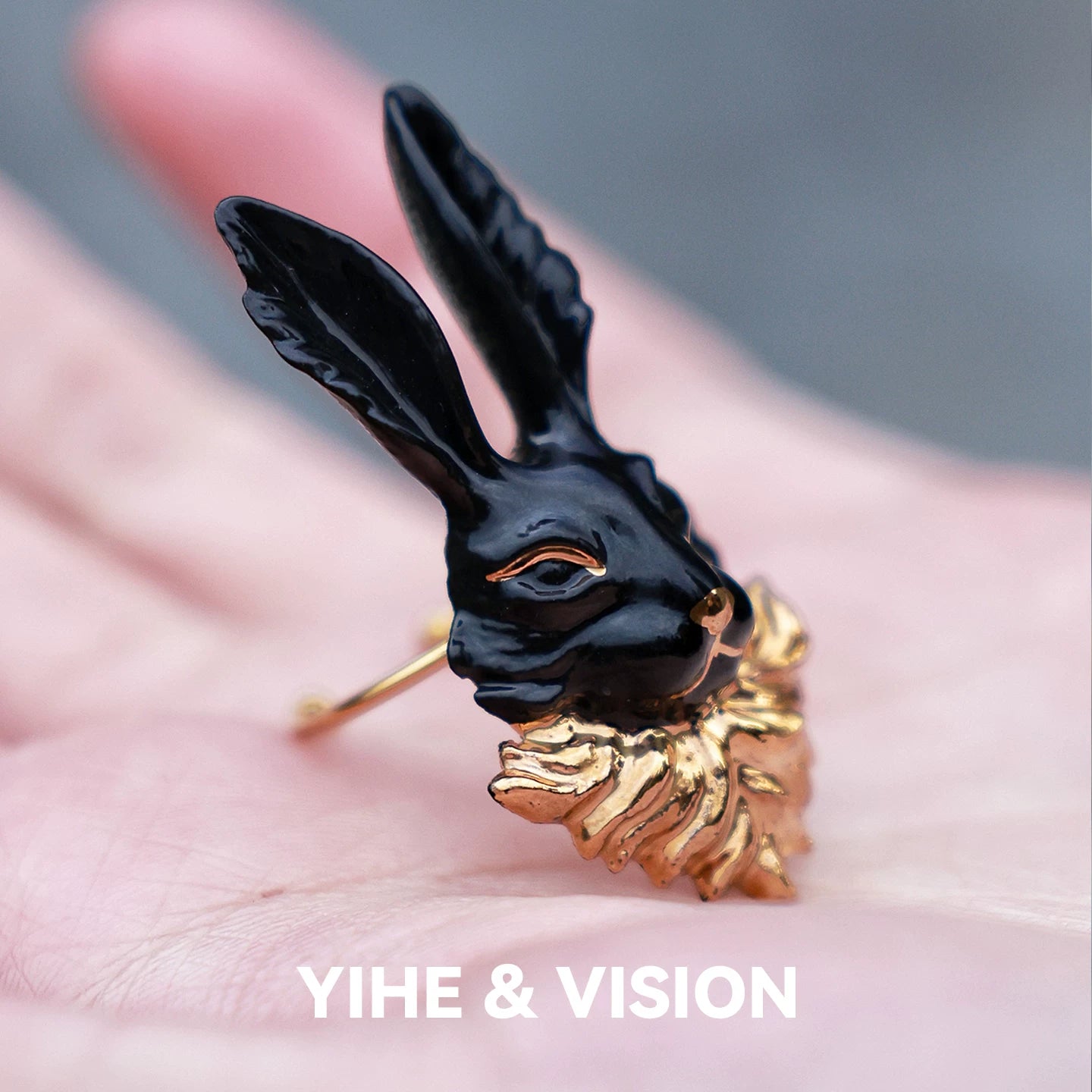 Black Gold Rabbit Ceramic Opening Ring,Lumivault.