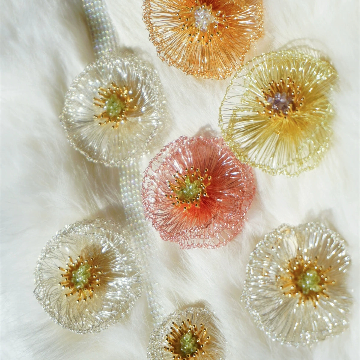 Metal Wire Poppy Flower Crochet Earrings