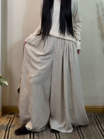 Accordion Pleated Linen Culotte Pants