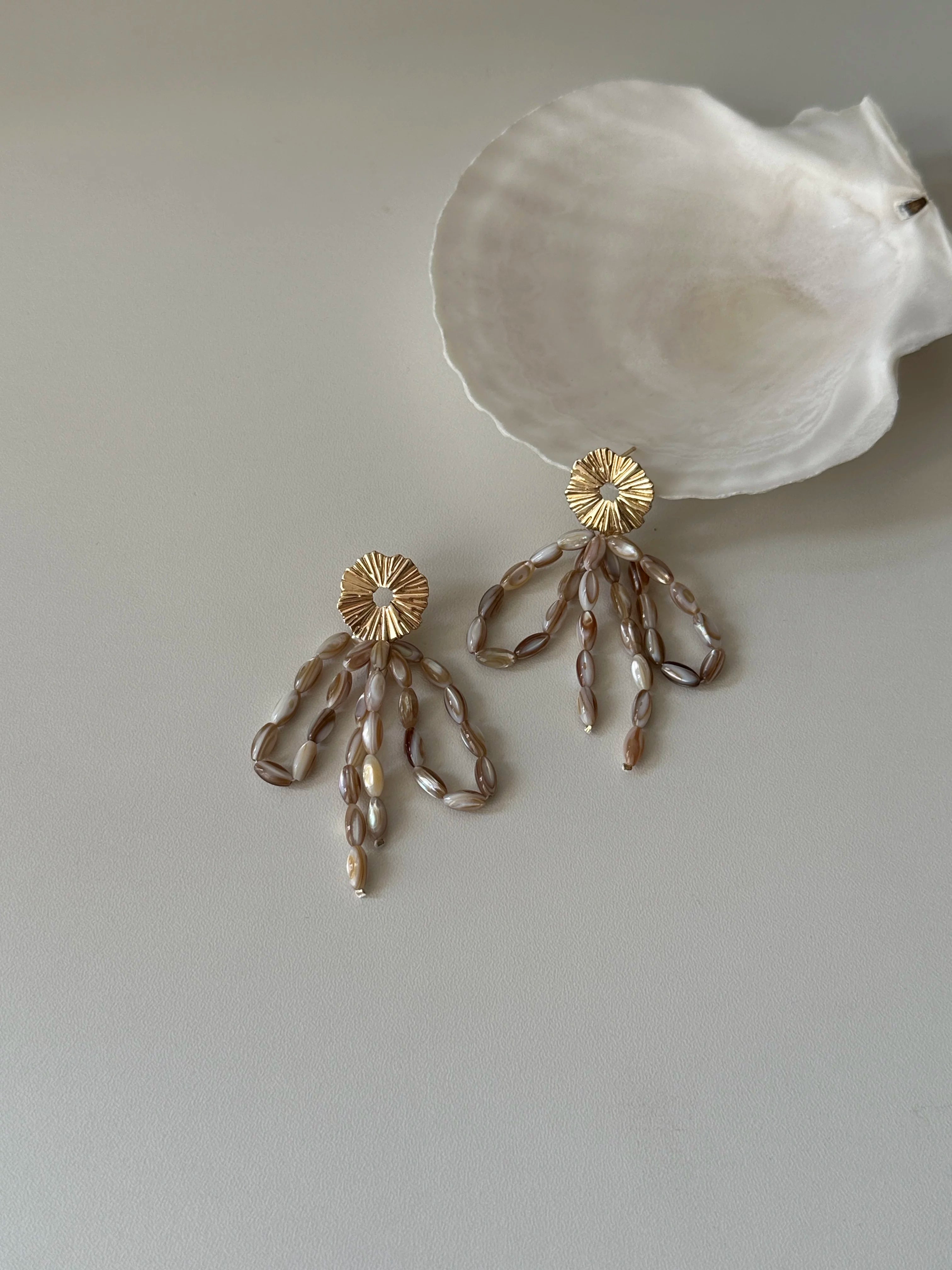 Bronze Mother of Pearl Tassel Earrings - Lumivault