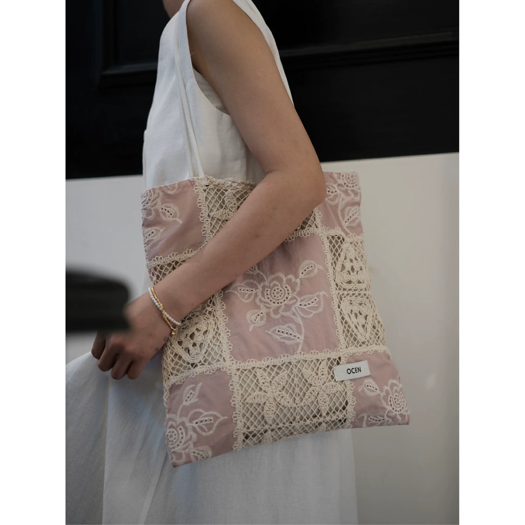 Hollow Flower Embroidery Tote Bag - Lumivault