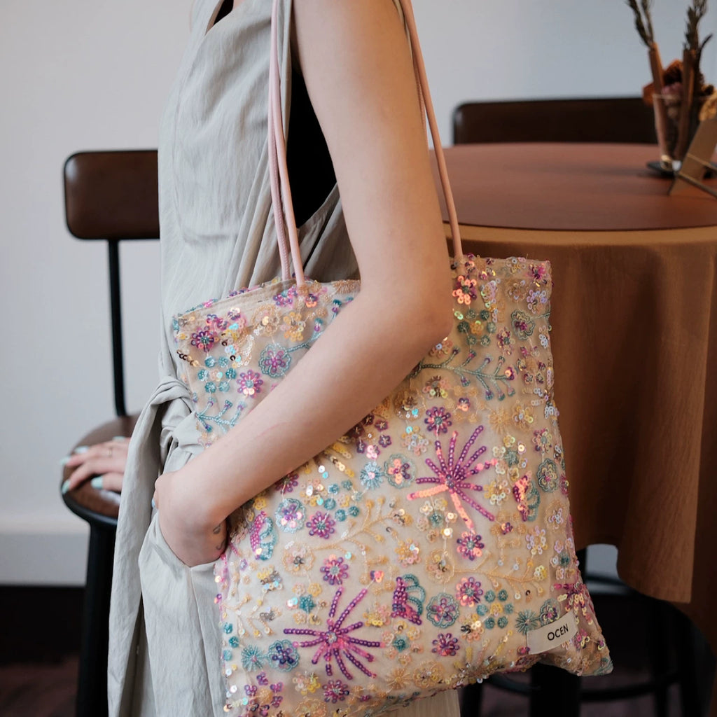 Starlit Bloom Sequin Tote Bag - Lumivault