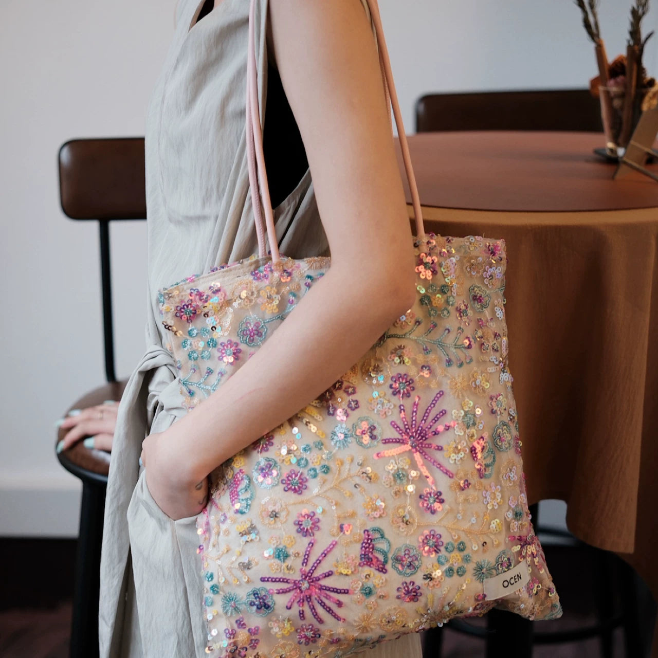 Starlit Bloom Sequin Tote Bag - Lumivault