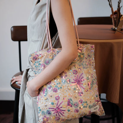 Starlit Bloom Sequin Tote Bag - Lumivault