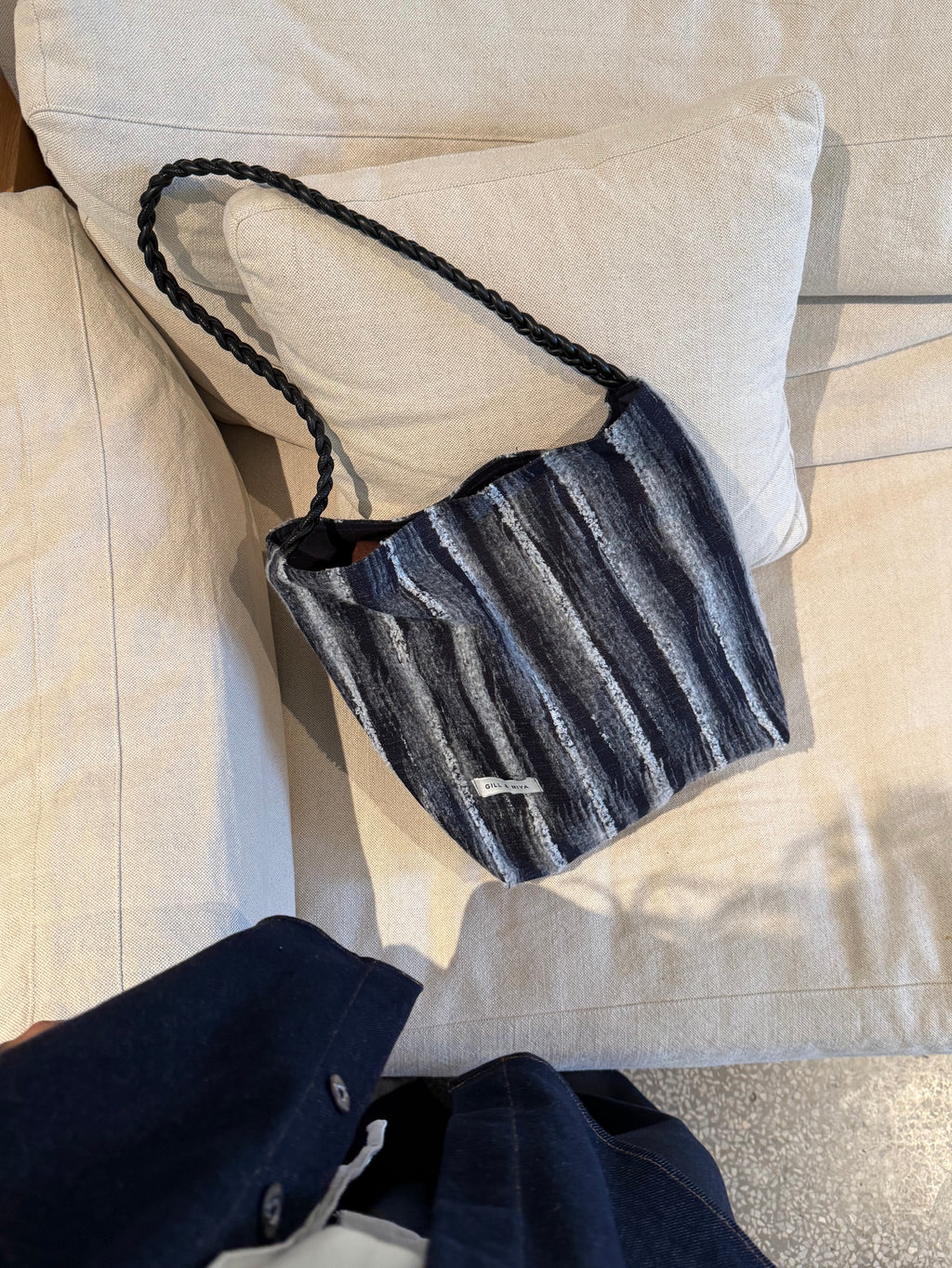 Denim Striped Shoulder Bag - Lumivault