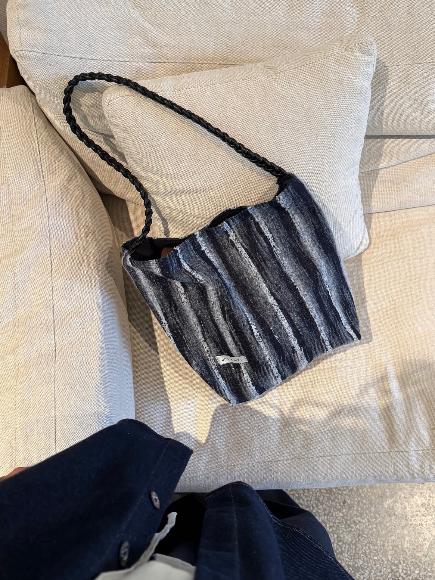 Denim Striped Shoulder Bag - Lumivault