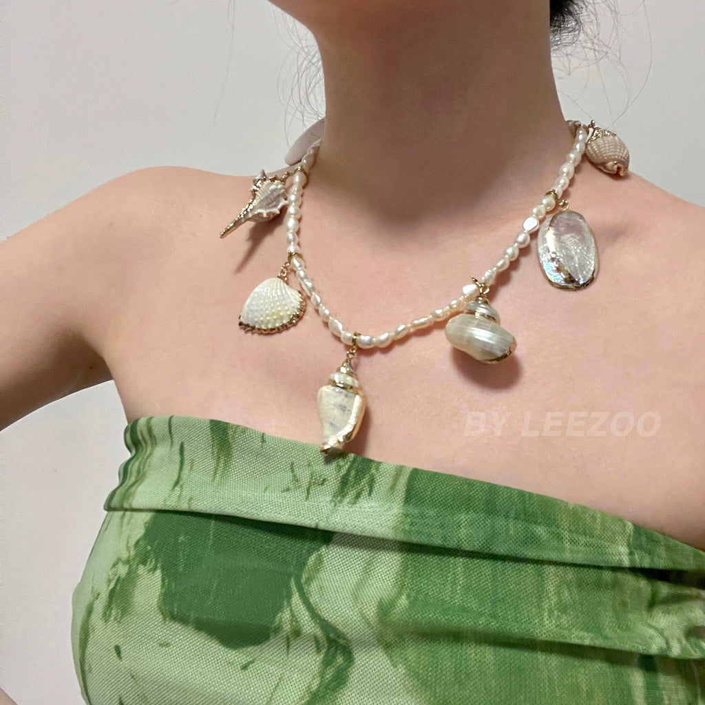 Vintage Baroque Pearl Seashell Necklace,Lumivault.
