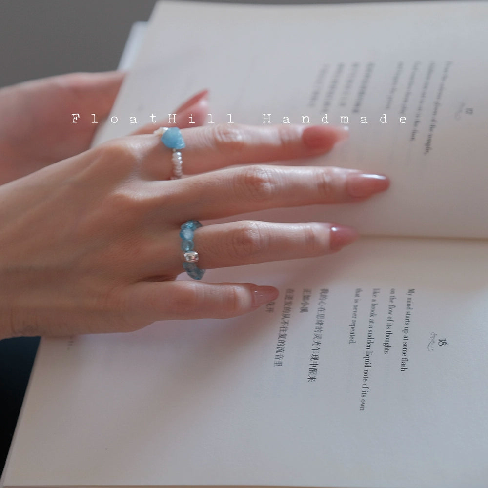 Blue Island Freshwater Pearl Beaded Elastic Ring,Lumivault.