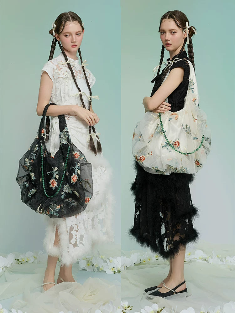 Spring and Summer Embroidery Organza Tote Bag - Lumivault