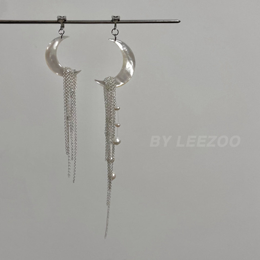 Moonlight Waterfall Freshwater Pearl Shell Earrings,Lumivault.