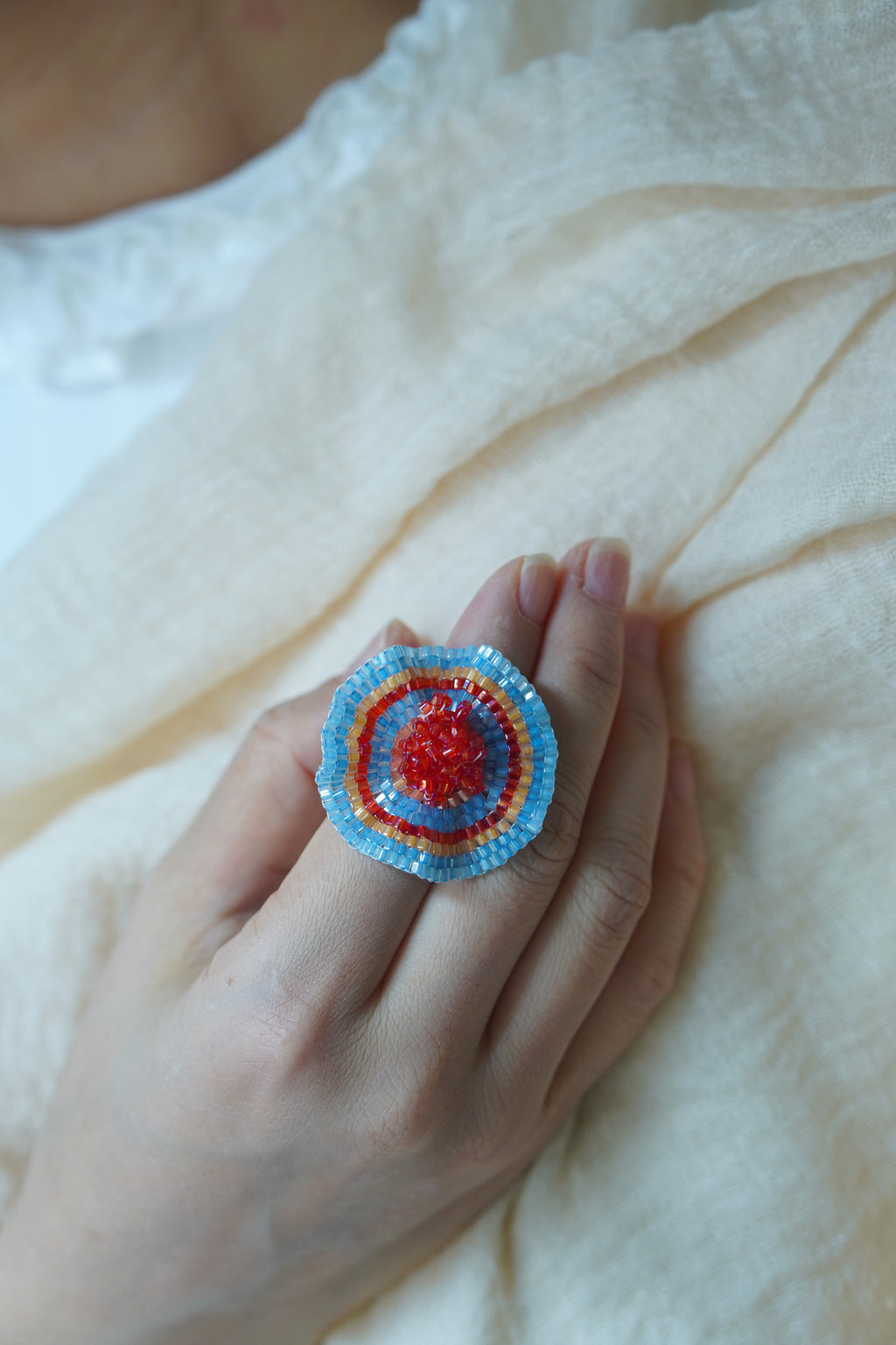 Handmade Vacation Seed Beaded Earrings,Ring / Red Blue,Lumivault.