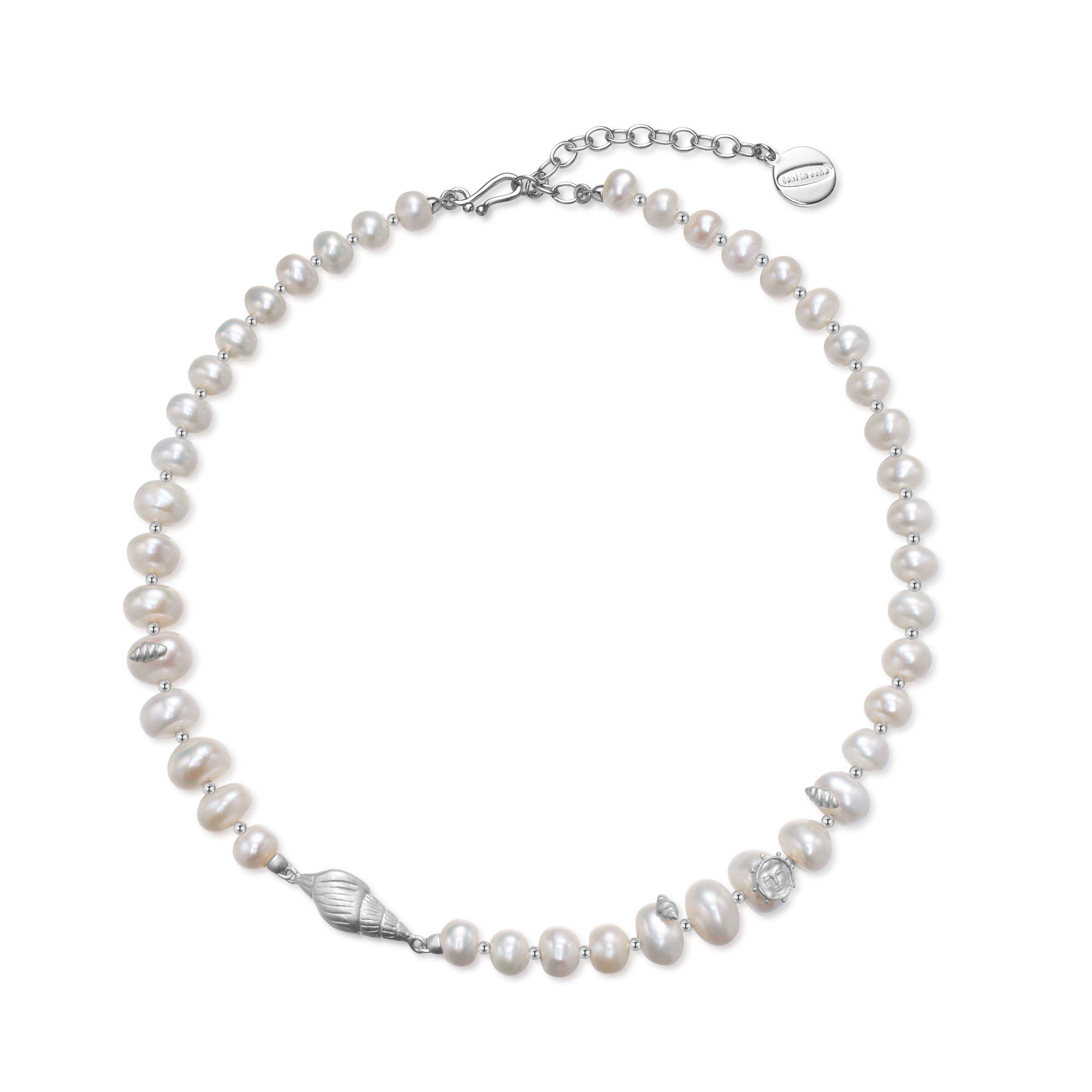Retro Gold Coin Pearl Necklace,Silver,Lumivault.
