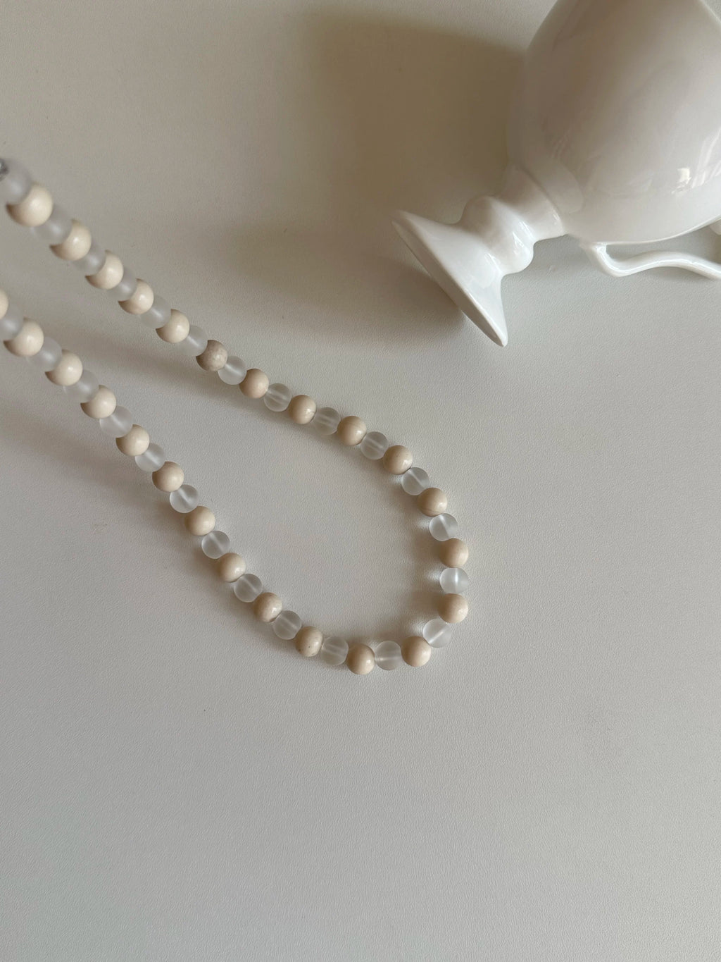 White Fossil Beaded Clavicle Necklace - Lumivault