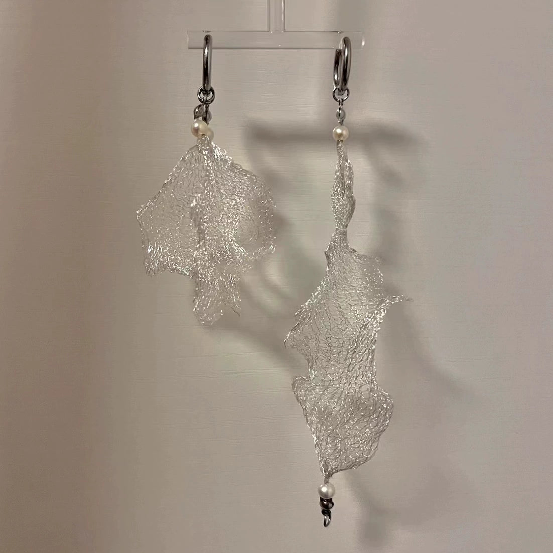 Freshwater Pearl Metal Mesh Lace Earrings,Lumivault.