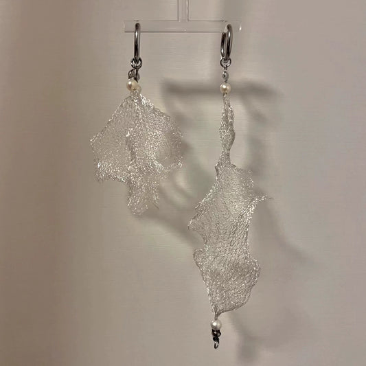 Freshwater Pearl Metal Mesh Lace Earrings