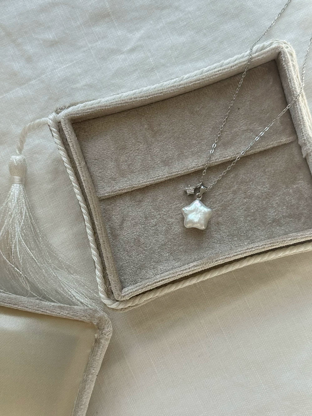 Lucky Star Peal Silver Necklace,Lumivault.