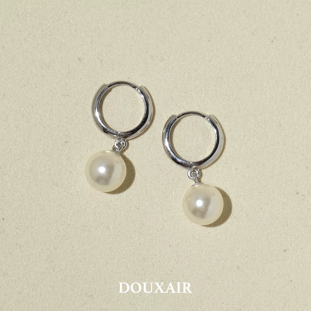Single Pearl Silver Stud Earrings,8mm Silver Earrings,Lumivault.