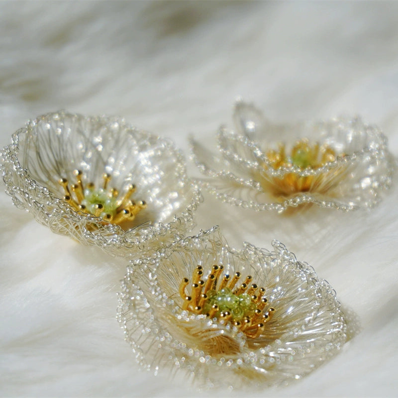 Metal Wire Poppy Flower Crochet Earrings,Lumivault.