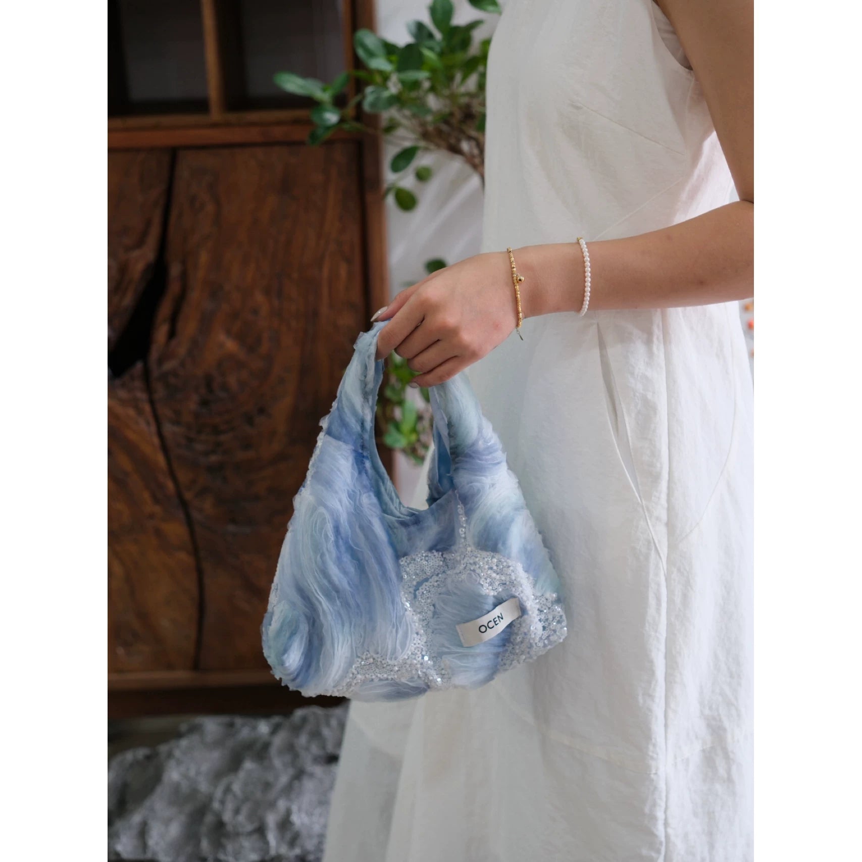 Cloud Mist Beaded Hobo Bag - Lumivault