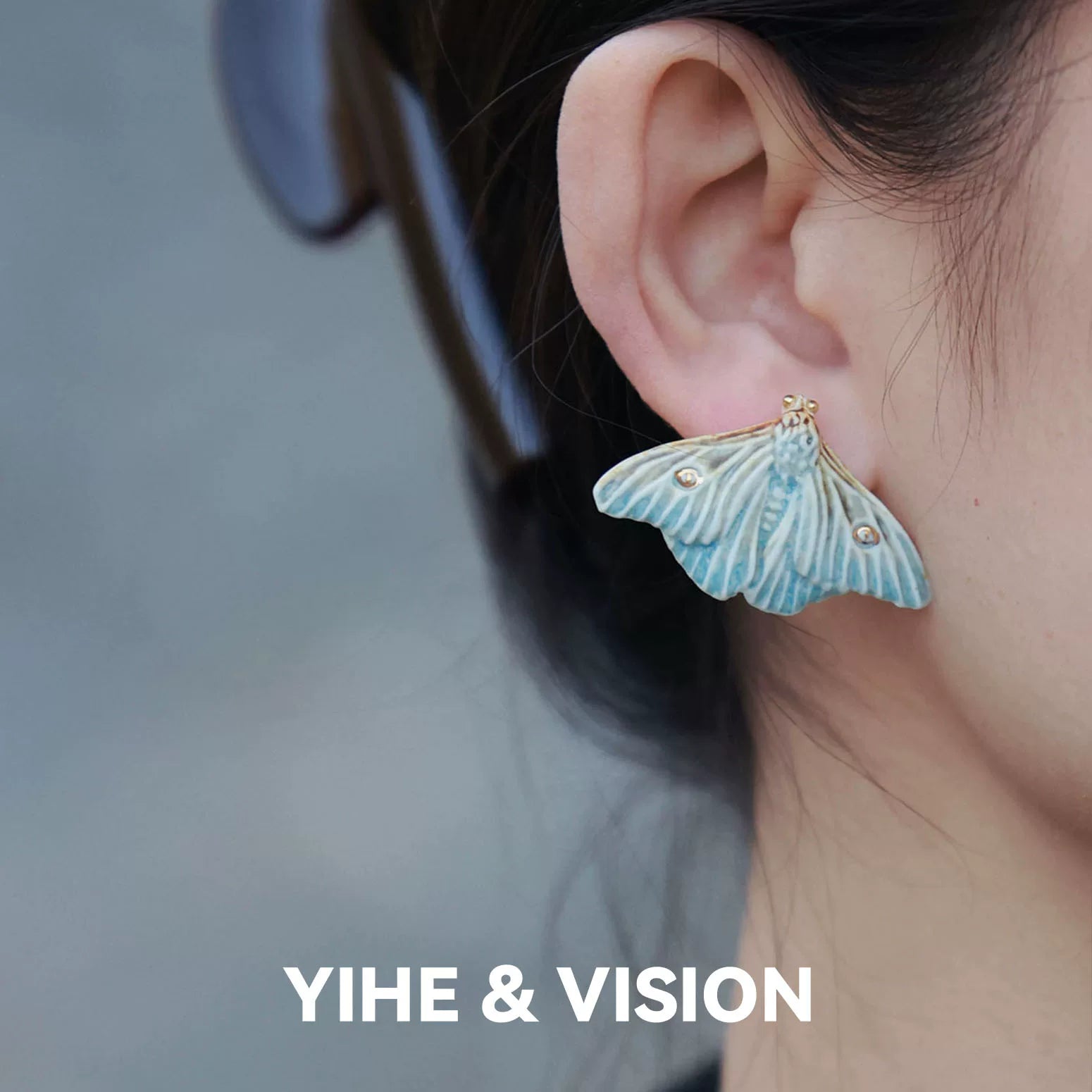 Frost Yellow and Blue Moth Earrings,Single Blue Earring,Lumivault.