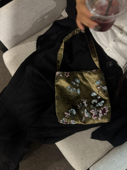 Embroidery Silk Velvet Shoulder Bag - Lumivault