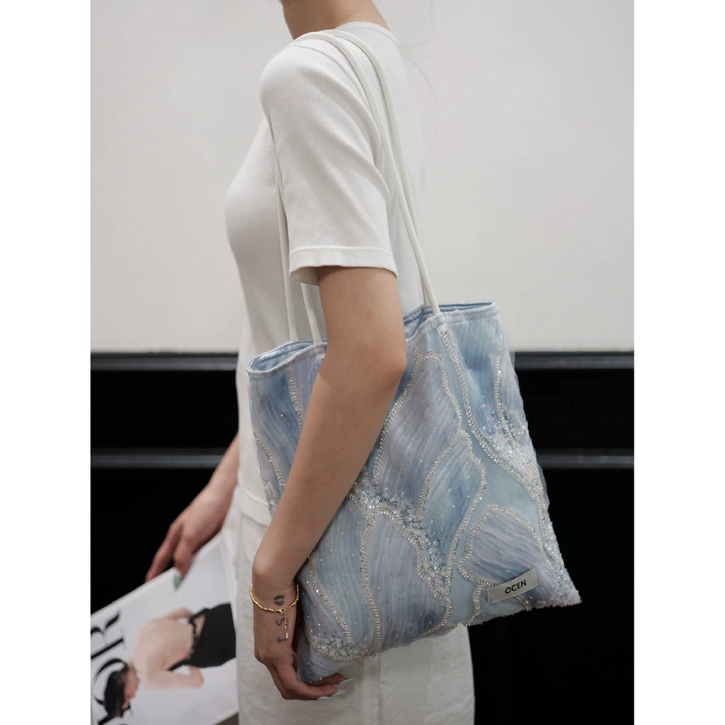 Morandi Blue Beaded Shoulder Bag - Lumivault