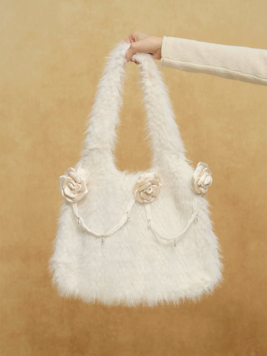 Cozy Hand-woven Camellia Plush Tote Bag - Lumivault