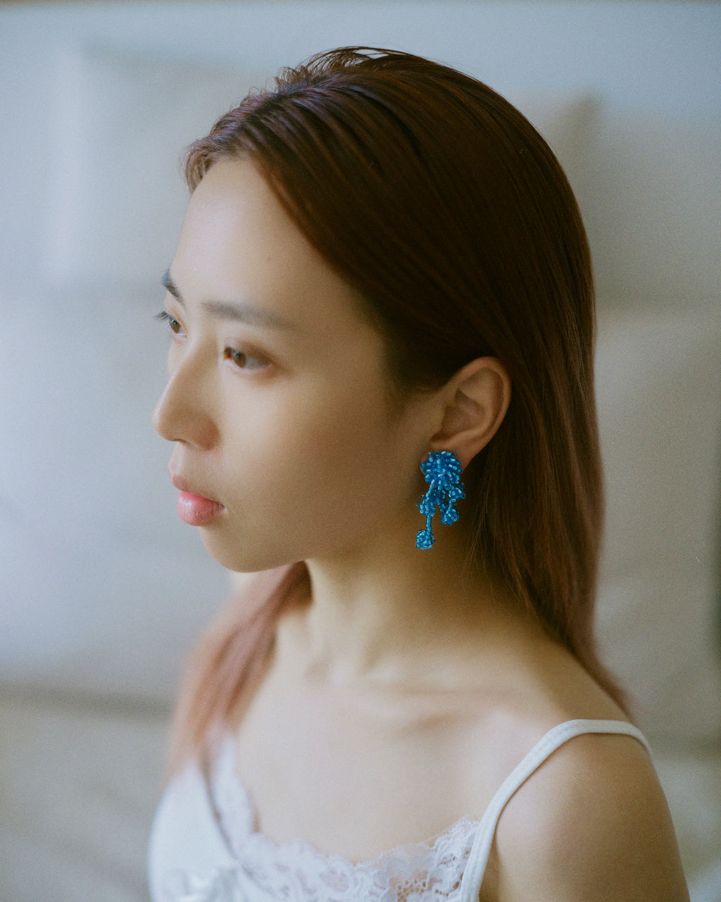 Chic Sapphire Blue Beaded Earrings