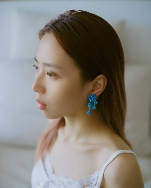 Chic Sapphire Blue Beaded Earrings