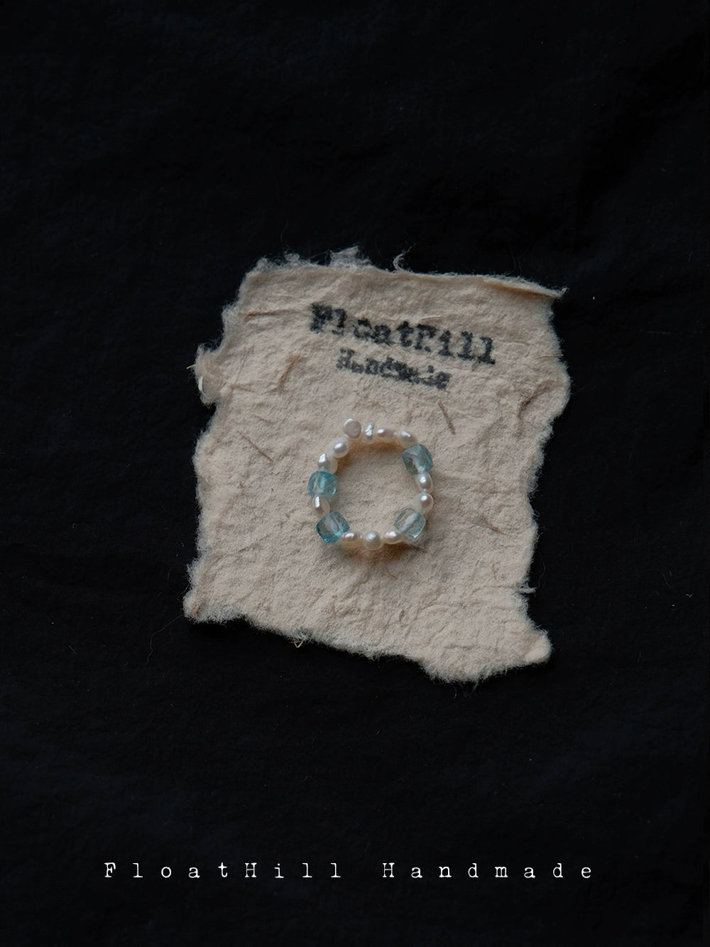 Blue Island Freshwater Pearl Beaded Elastic Ring,Type C Freshwater Pearl + Topaz,Lumivault.