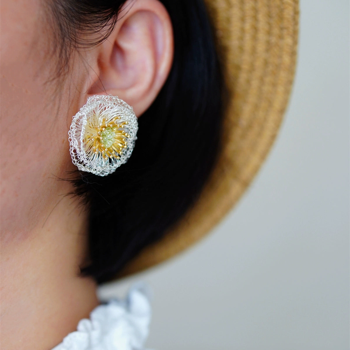 Metal Wire Poppy Flower Crochet Earrings