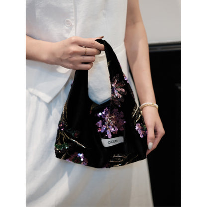 Velvet Sequin Beaded Hobo Handbag - Lumivault