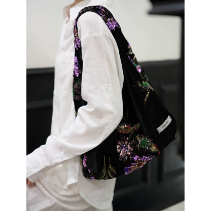 Vintage Black Velvet Hobo Bag - Lumivault