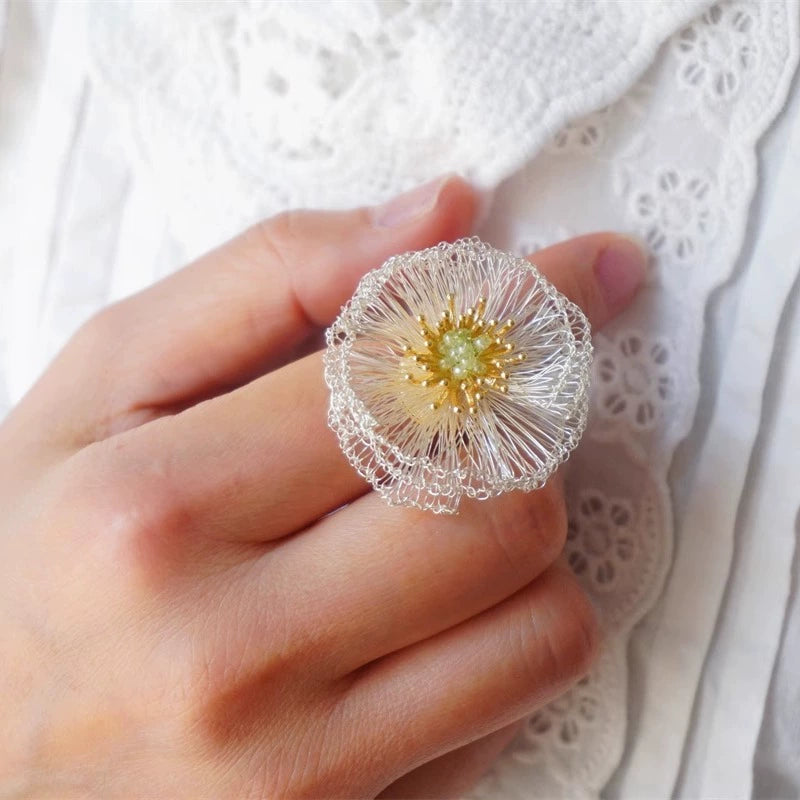Metal Wire Poppy Flower Crochet Earrings