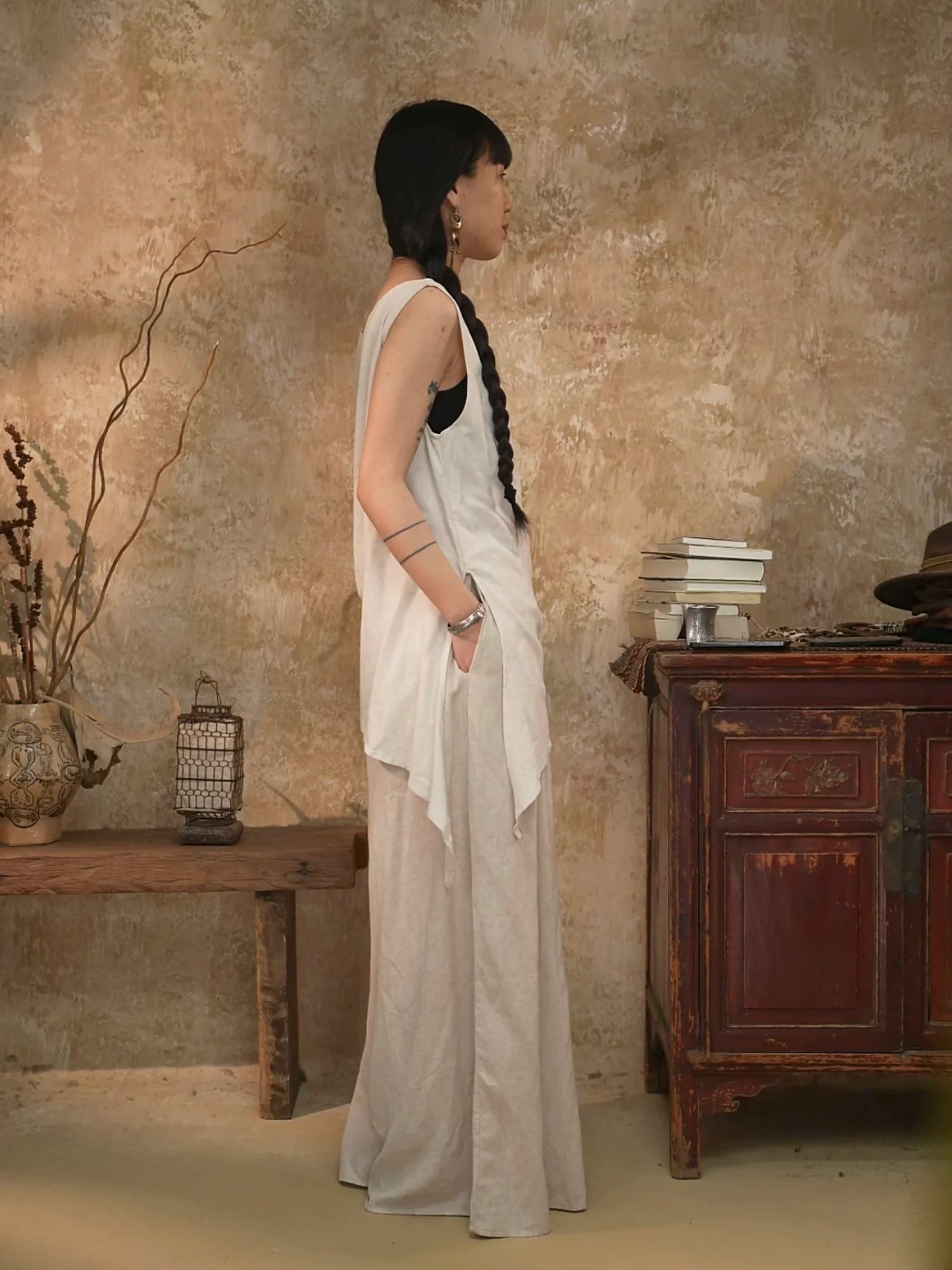 Asymmetrical Linen Blend Tank Top