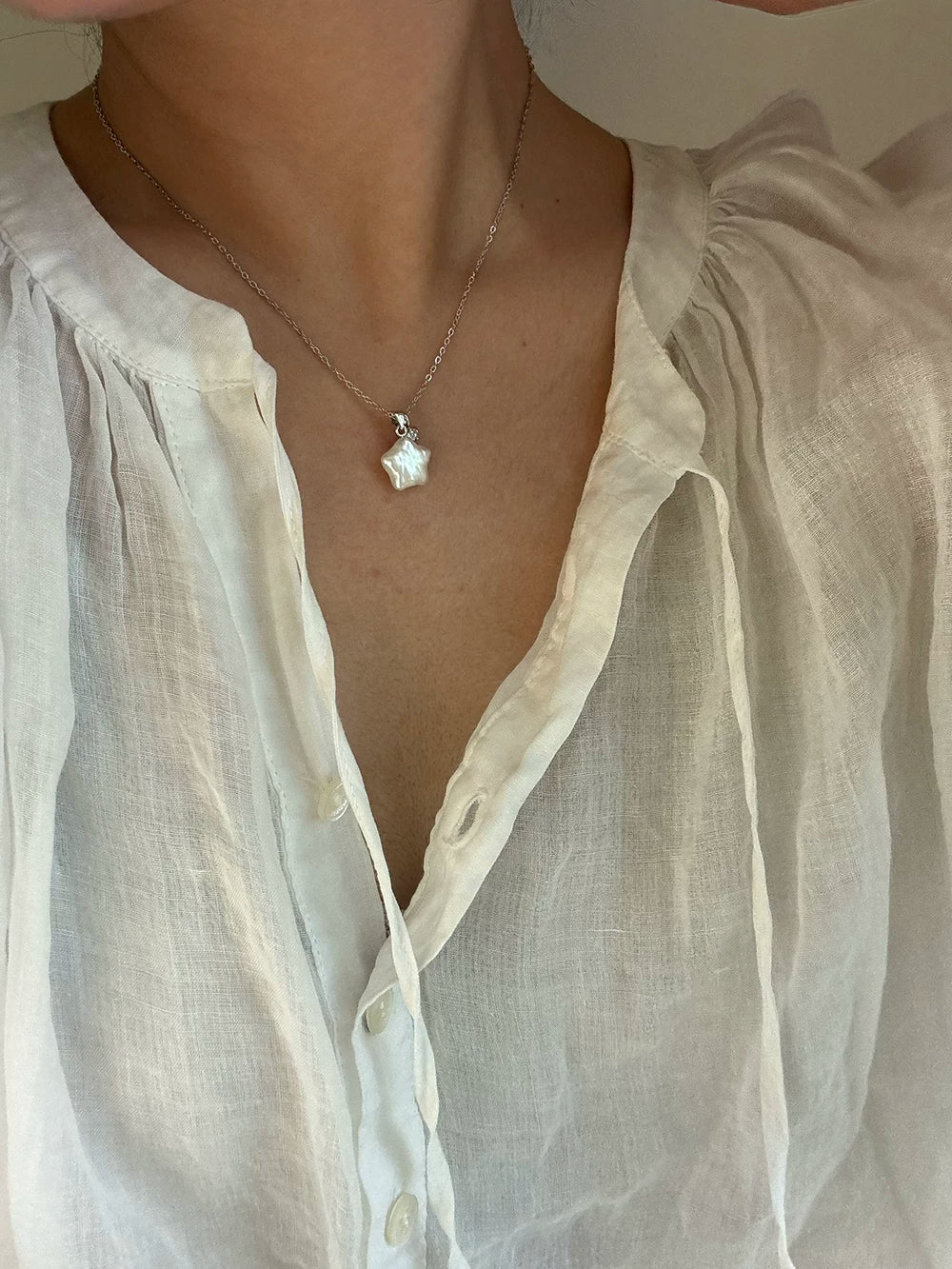 Lucky Star Peal Silver Necklace,Lumivault.