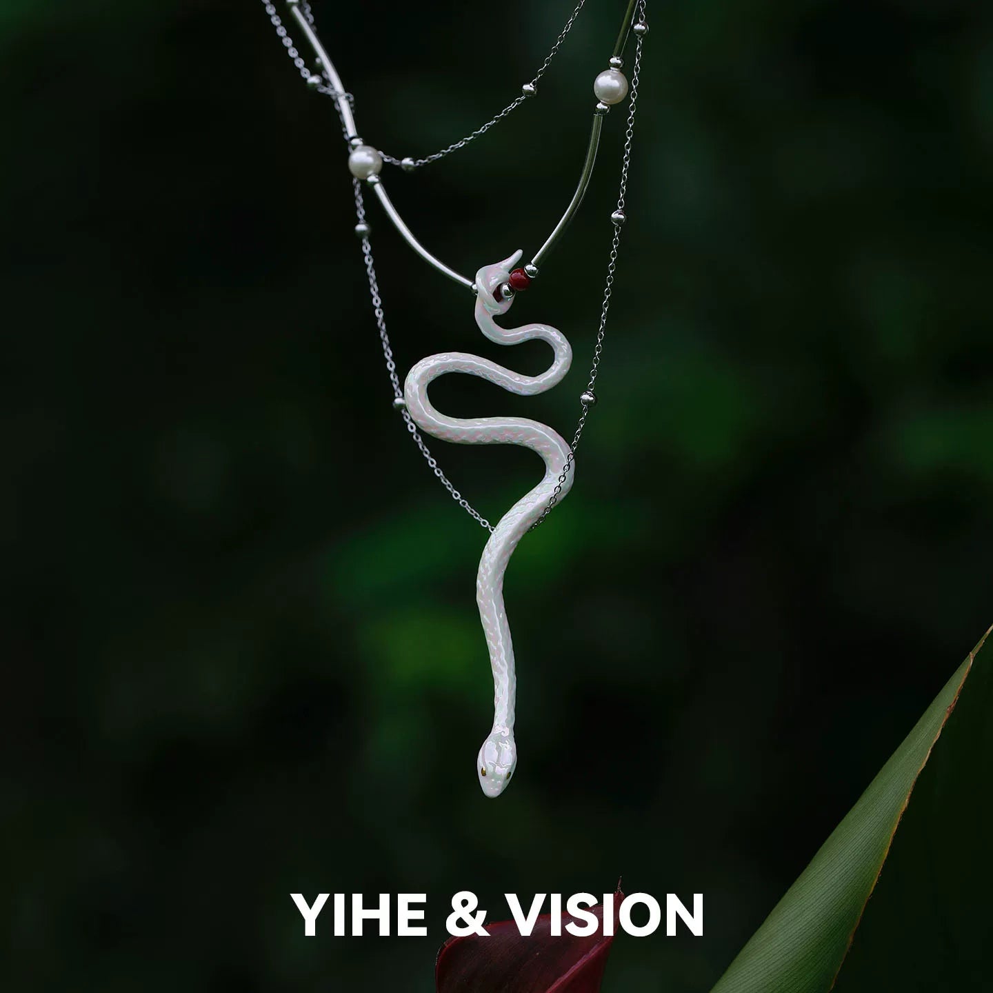 White Snake Pearl Ceramic Stacking Necklace,Lumivault.