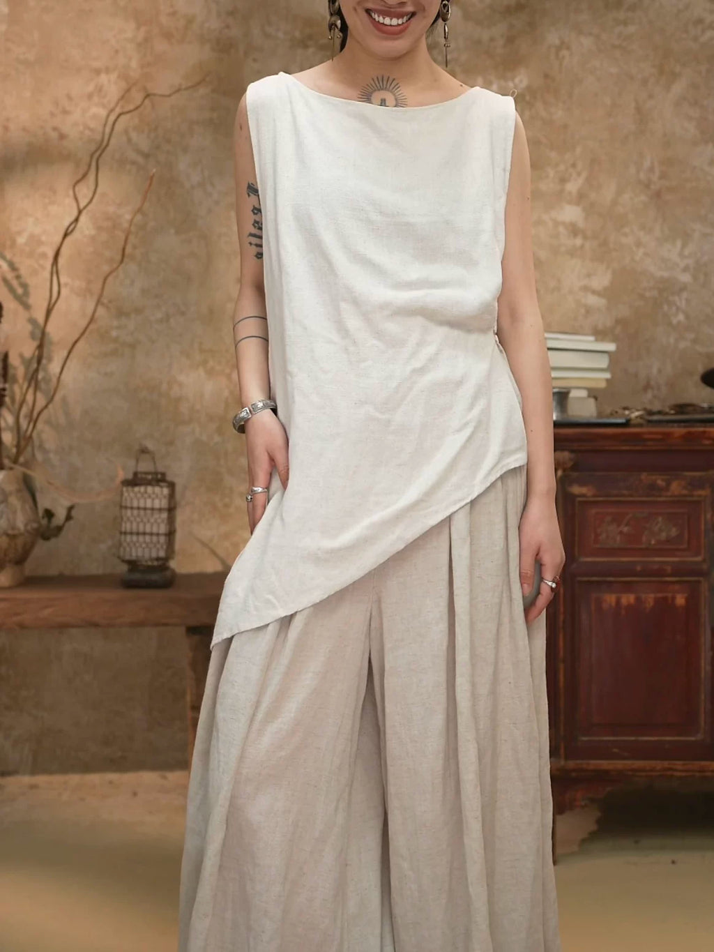 Asymmetrical Linen Blend Tank Top