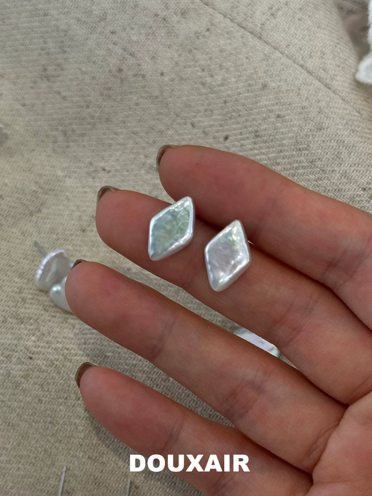 Cute Baroque Pearl Stud Earrings,Rhombus,Lumivault.