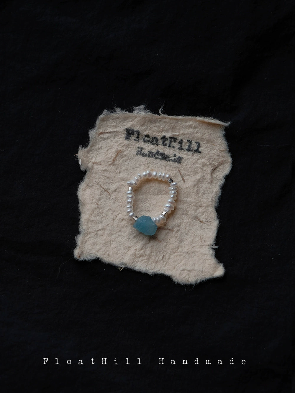 Blue Island Freshwater Pearl Beaded Elastic Ring,Type A Aquamarine + Freshwater Pearl,Lumivault.