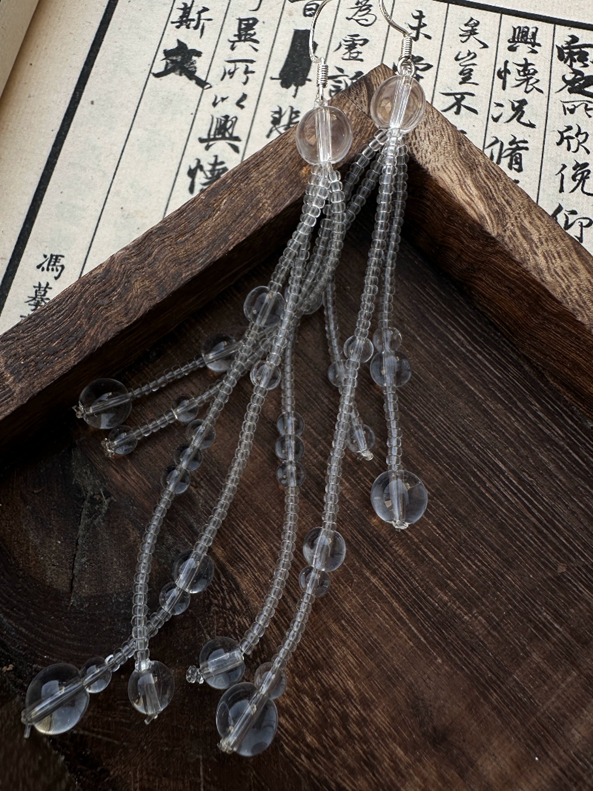 Chinoiserie Dew Crystal Long Earrings,Lumivault.