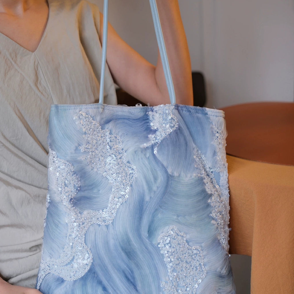 Ink Wave Beaded Tote Bag - Lumivault