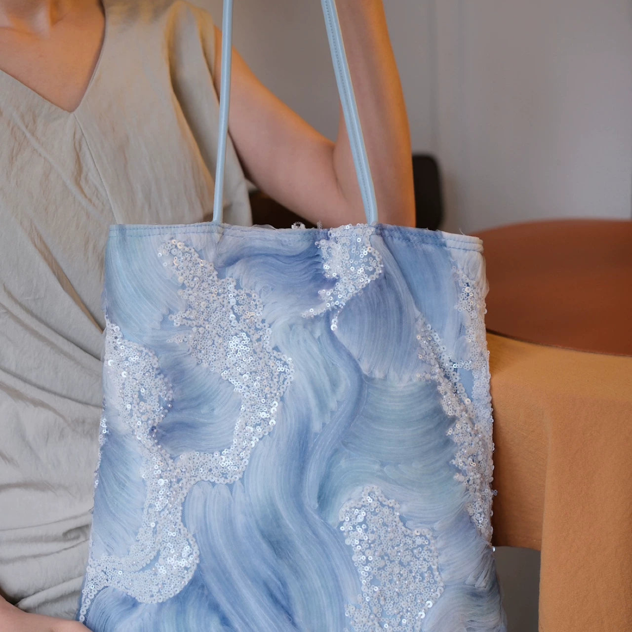 Ink Wave Beaded Tote Bag - Lumivault