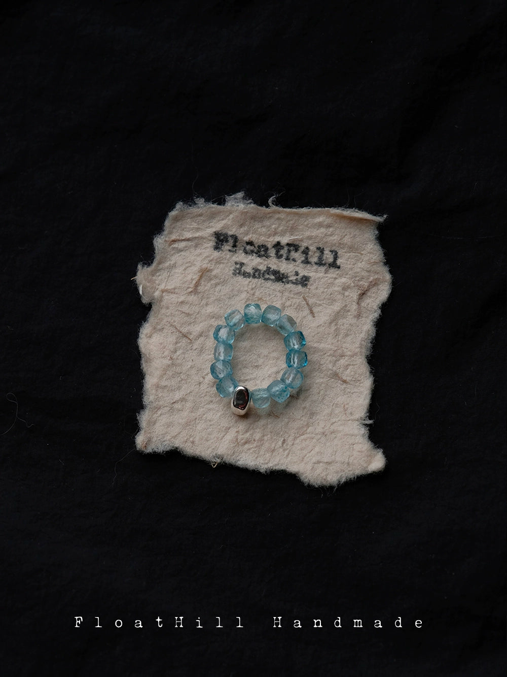 Blue Island Freshwater Pearl Beaded Elastic Ring,Type D Topaz,Lumivault.